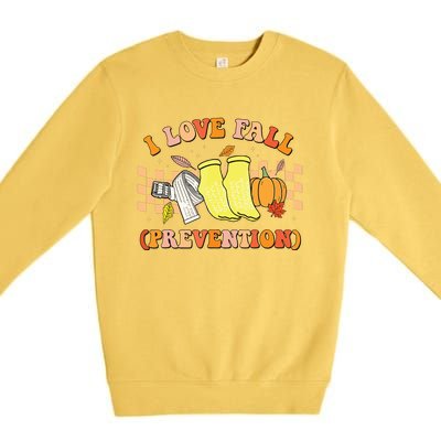 Groovy Retro I Love Fall Prevention Fall Physical Therapy Premium Crewneck Sweatshirt