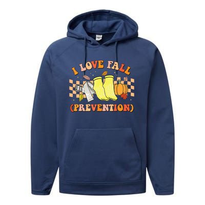 Groovy Retro I Love Fall Prevention Fall Physical Therapy Performance Fleece Hoodie