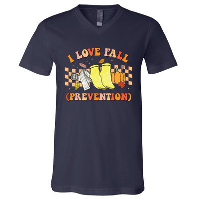 Groovy Retro I Love Fall Prevention Fall Physical Therapy V-Neck T-Shirt