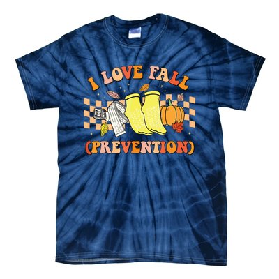 Groovy Retro I Love Fall Prevention Fall Physical Therapy Tie-Dye T-Shirt