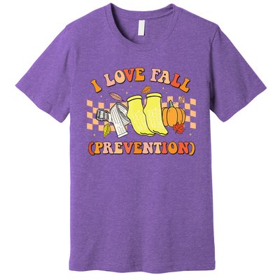 Groovy Retro I Love Fall Prevention Fall Physical Therapy Premium T-Shirt