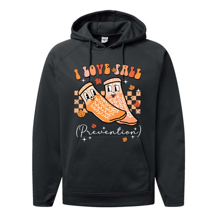 Groovy Retro I Love Fall Prevention Fall Physical Therapy Performance Fleece Hoodie