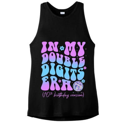 Groovy Retro In My Double Digits Era 10th Birthday Version Ladies PosiCharge Tri-Blend Wicking Tank