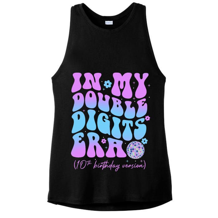 Groovy Retro In My Double Digits Era 10th Birthday Version Ladies PosiCharge Tri-Blend Wicking Tank