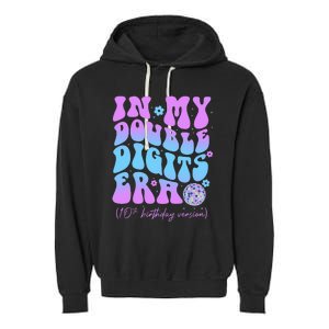 Groovy Retro In My Double Digits Era 10th Birthday Version Garment-Dyed Fleece Hoodie