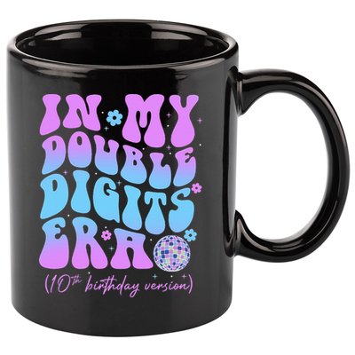 Groovy Retro In My Double Digits Era 10th Birthday Version 11oz C Handle Ceramic Mug