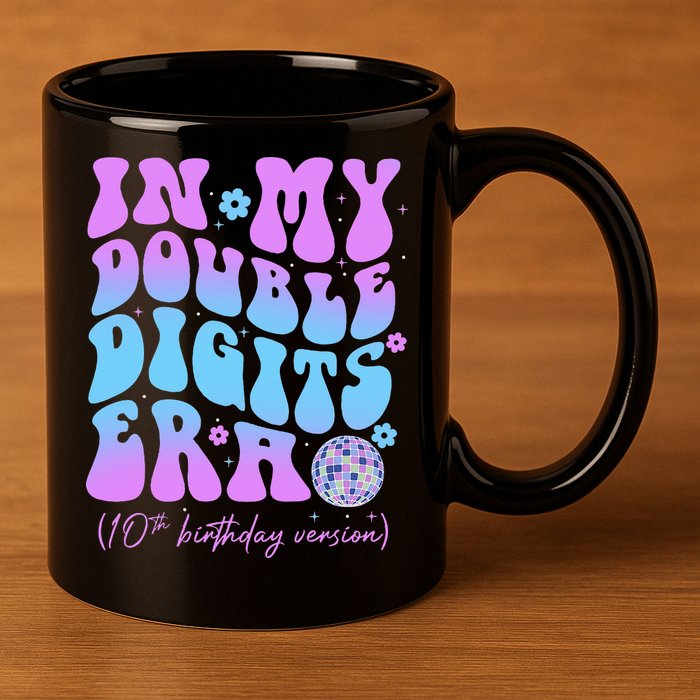 Groovy Retro In My Double Digits Era 10th Birthday Version 11oz C Handle Ceramic Mug
