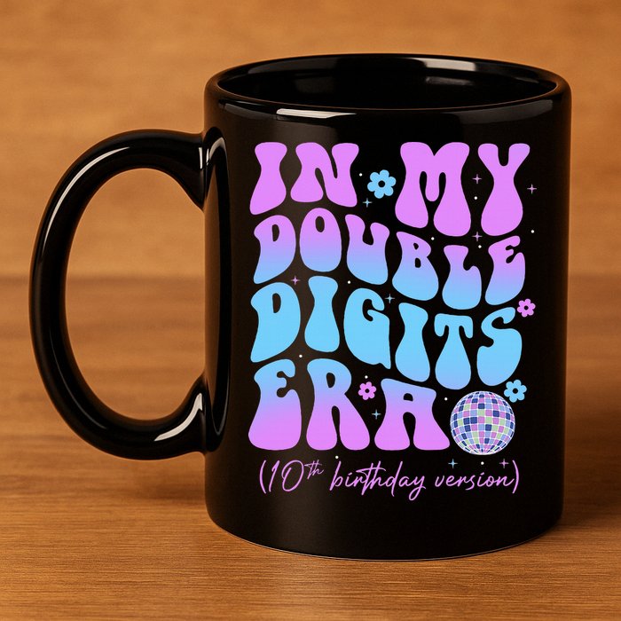 Groovy Retro In My Double Digits Era 10th Birthday Version 11oz C Handle Ceramic Mug
