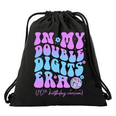 Groovy Retro In My Double Digits Era 10th Birthday Version Drawstring Bag