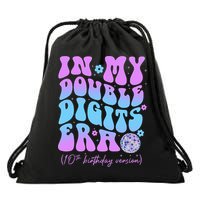 Groovy Retro In My Double Digits Era 10th Birthday Version Drawstring Bag