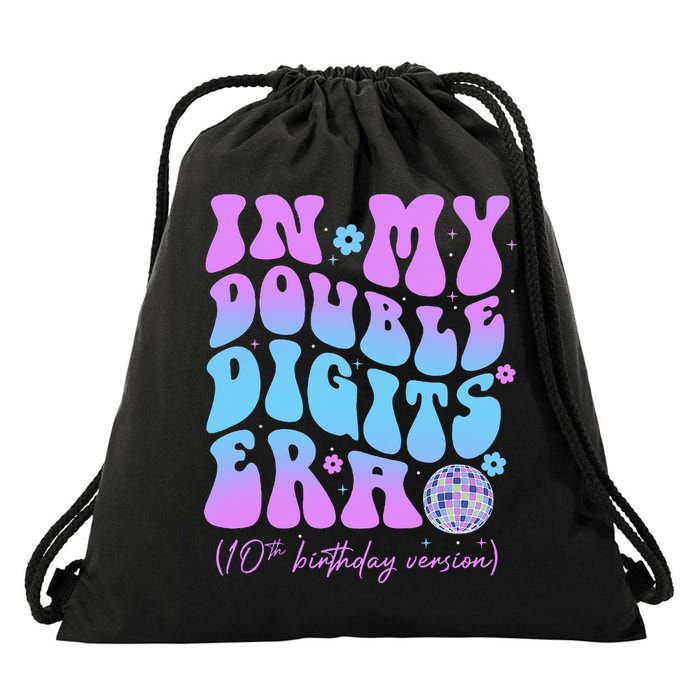 Groovy Retro In My Double Digits Era 10th Birthday Version Drawstring Bag