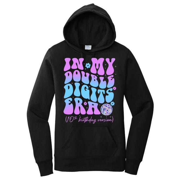 Groovy Retro In My Double Digits Era 10th Birthday Version Women's Pullover Hoodie