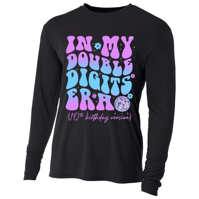 Groovy Retro In My Double Digits Era 10th Birthday Version Cooling Performance Long Sleeve Crew