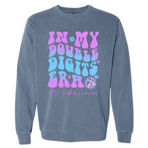 Groovy Retro In My Double Digits Era 10th Birthday Version Garment-Dyed Sweatshirt