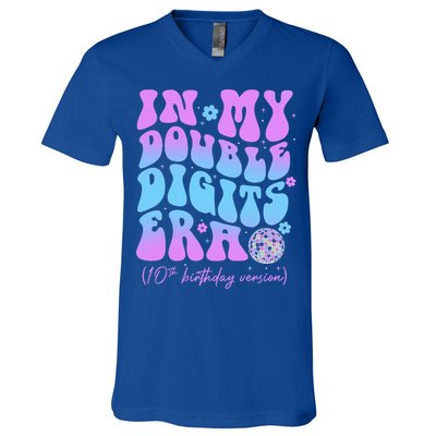 Groovy Retro In My Double Digits Era 10th Birthday Version V-Neck T-Shirt