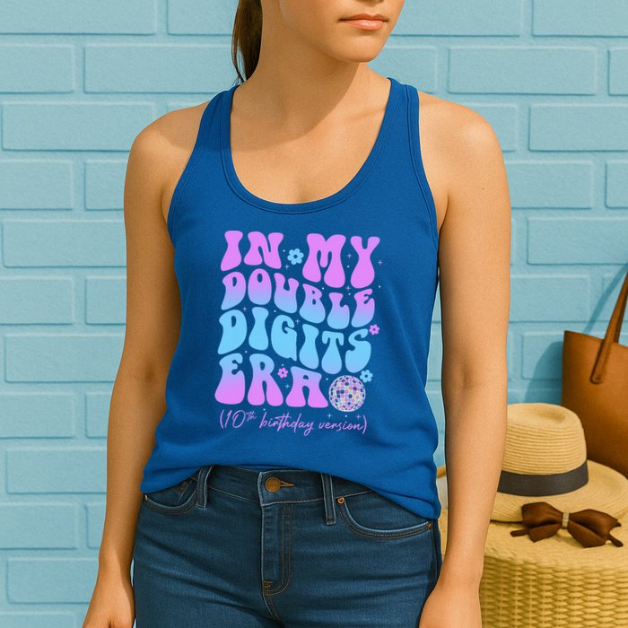 Groovy Retro In My Double Digits Era 10th Birthday Version Womens Tank Top