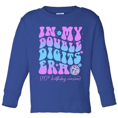 Groovy Retro In My Double Digits Era 10th Birthday Version Toddler Long Sleeve Shirt
