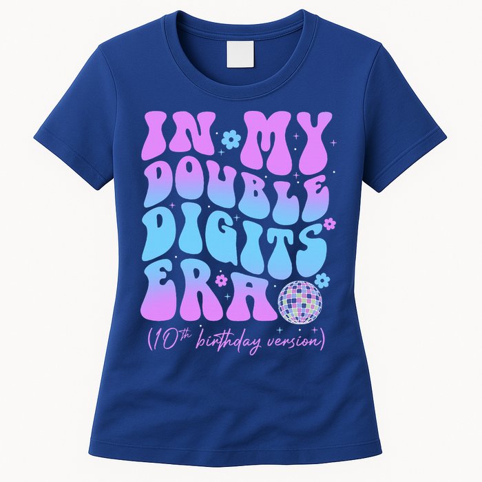 Groovy Retro In My Double Digits Era 10th Birthday Version Womens T-Shirt