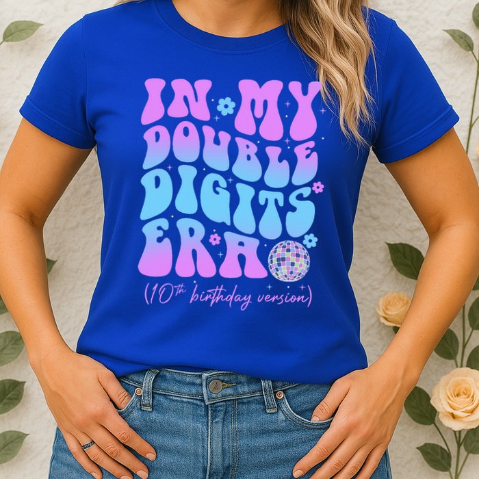 Groovy Retro In My Double Digits Era 10th Birthday Version Womens T-Shirt