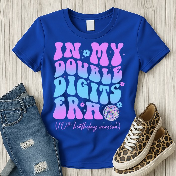 Groovy Retro In My Double Digits Era 10th Birthday Version Womens T-Shirt