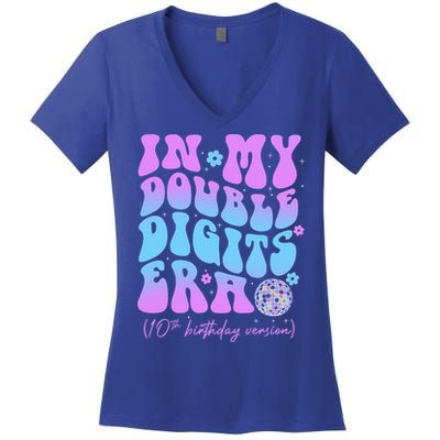 Groovy Retro In My Double Digits Era 10th Birthday Version Women's V-Neck T-Shirt