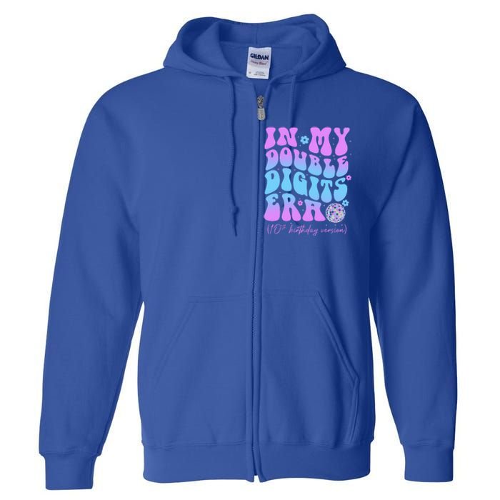 Groovy Retro In My Double Digits Era 10th Birthday Version Full Zip Hoodie