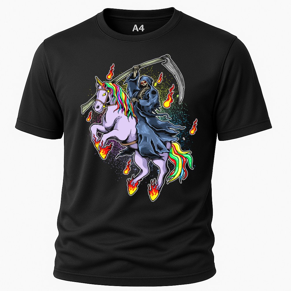 Grim Reaper Riding Rainbow Unicorn Performance Shirt