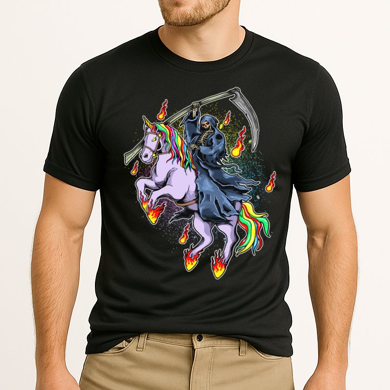 Grim Reaper Riding Rainbow Unicorn Performance Shirt
