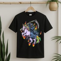 Grim Reaper Riding Rainbow Unicorn T-Shirt