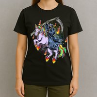 Grim Reaper Riding Rainbow Unicorn T-Shirt