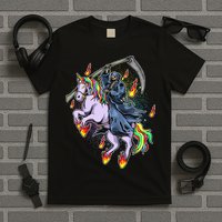 Grim Reaper Riding Rainbow Unicorn T-Shirt