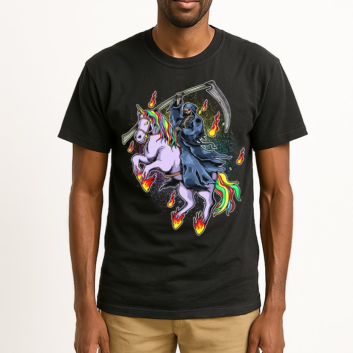 Grim Reaper Riding Rainbow Unicorn Tall T-Shirt
