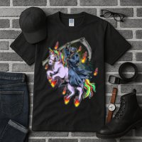 Grim Reaper Riding Rainbow Unicorn Tall T-Shirt