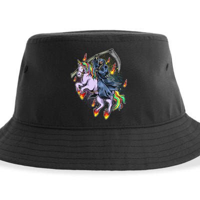 Grim Reaper Riding Rainbow Unicorn Sustainable Bucket Hat