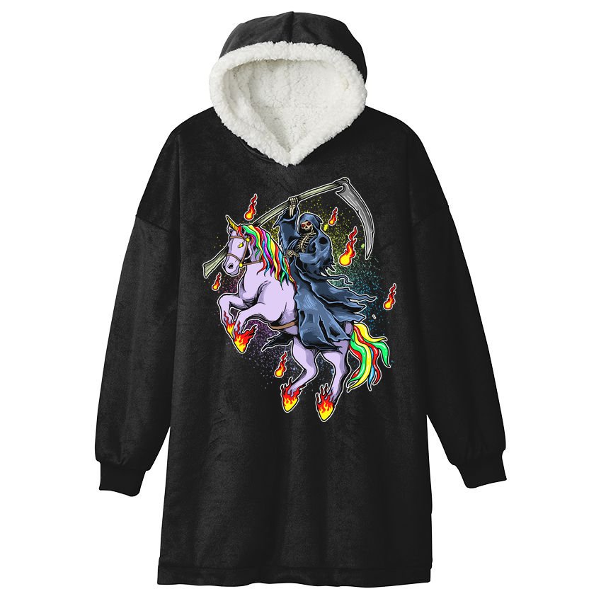 Grim Reaper Riding Rainbow Unicorn Hooded Wearable Blanket