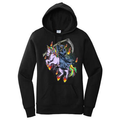 Grim Reaper Riding Rainbow Unicorn Women's Pullover Hoodie