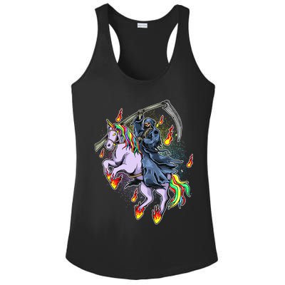 Grim Reaper Riding Rainbow Unicorn Ladies PosiCharge Competitor Racerback Tank