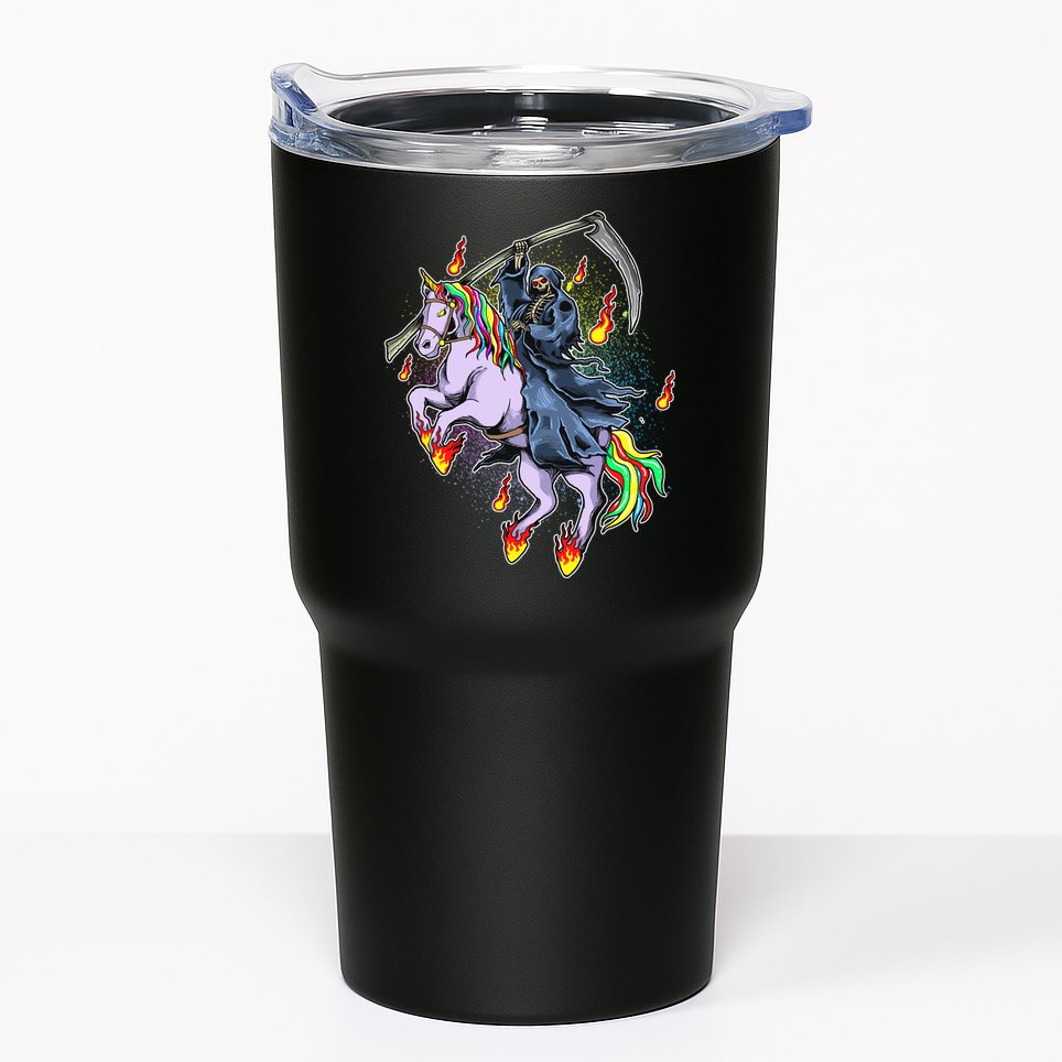 Grim Reaper Riding Rainbow Unicorn Tumbler
