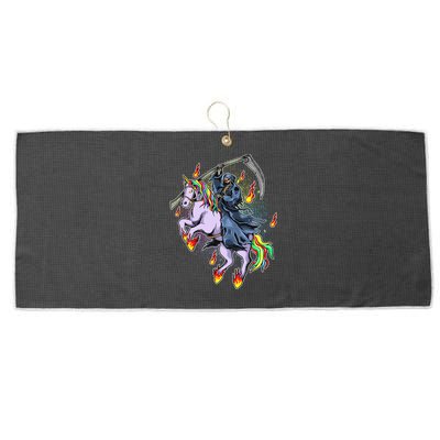 Grim Reaper Riding Rainbow Unicorn Large Microfiber Waffle Golf Towel