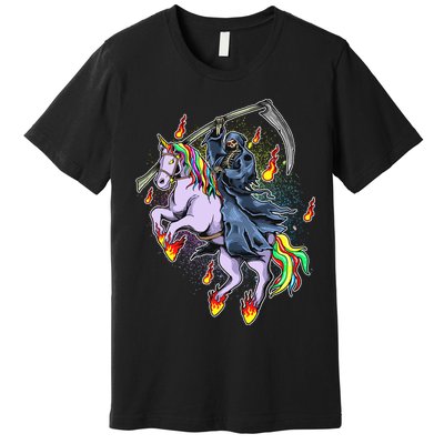 Grim Reaper Riding Rainbow Unicorn Premium T-Shirt