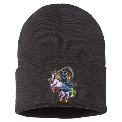 Grim Reaper Riding Rainbow Unicorn Sustainable Knit Beanie