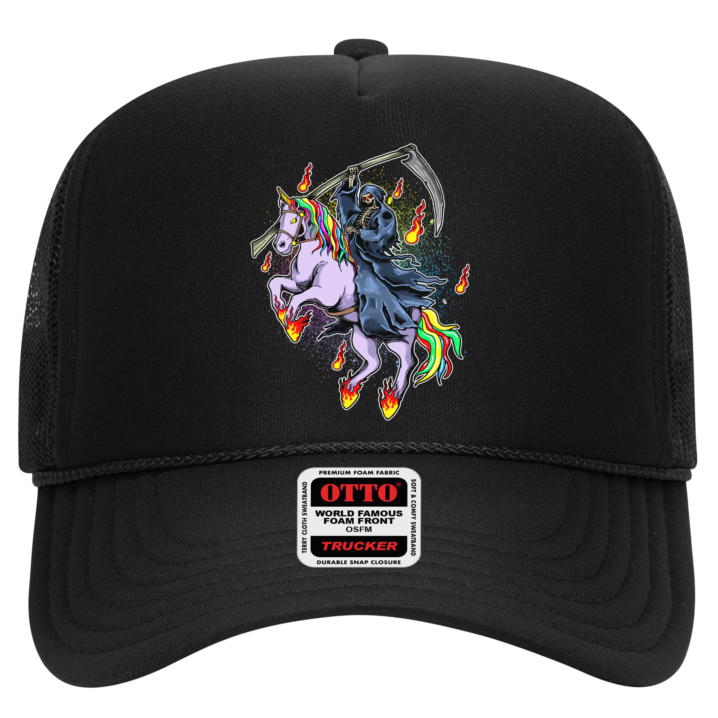Grim Reaper Riding Rainbow Unicorn Hat
