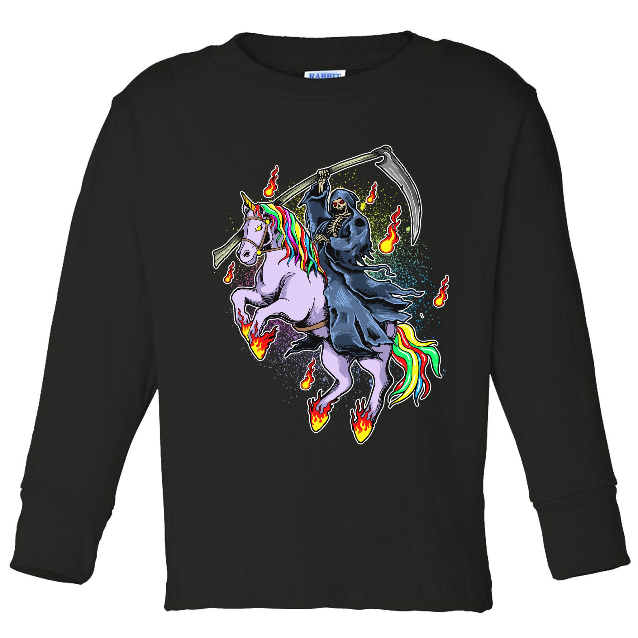Grim Reaper Riding Rainbow Unicorn Toddler Long Sleeve Shirt