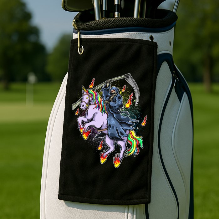 Grim Reaper Riding Rainbow Unicorn Golf Towel