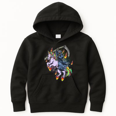 Grim Reaper Riding Rainbow Unicorn Kids Hoodie