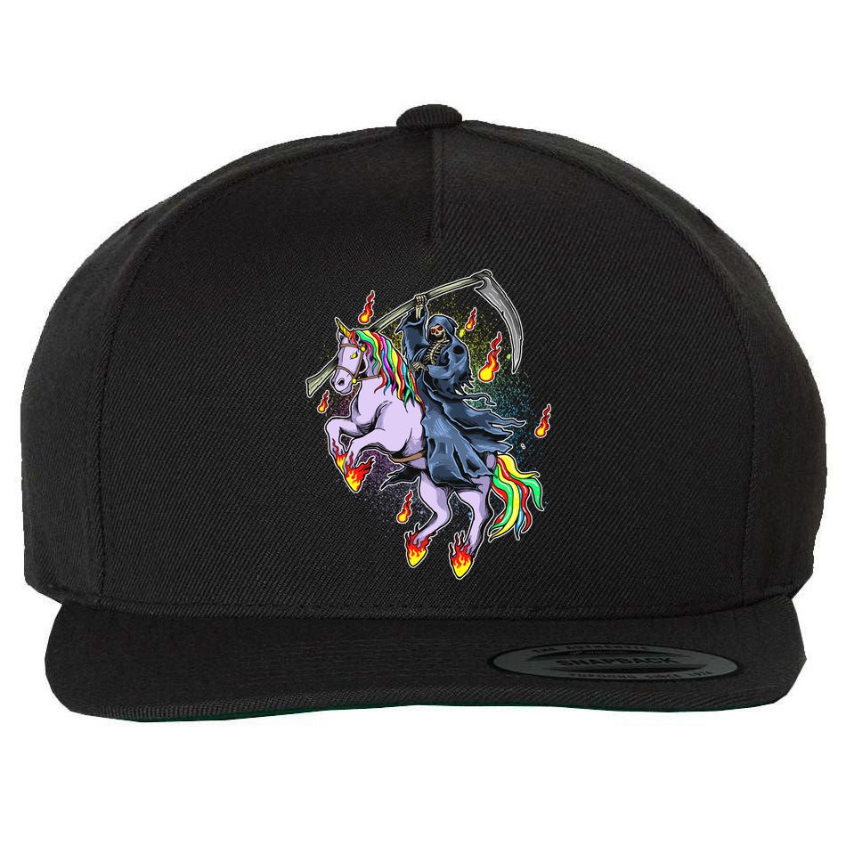 Grim Reaper Riding Rainbow Unicorn Wool Snapback Cap