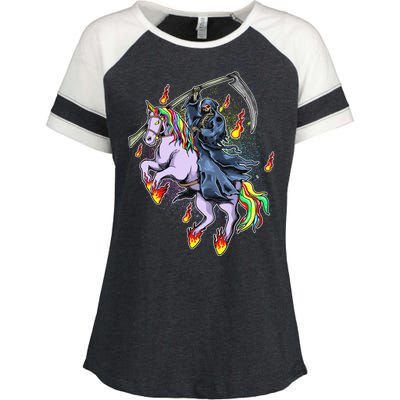 Grim Reaper Riding Rainbow Unicorn Enza Ladies Jersey Colorblock Tee