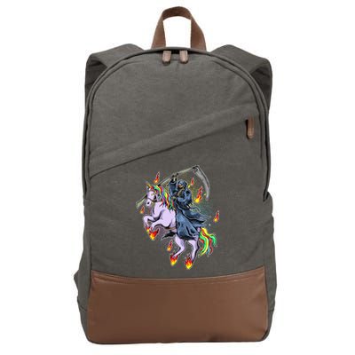 Grim Reaper Riding Rainbow Unicorn Cotton Canvas Backpack