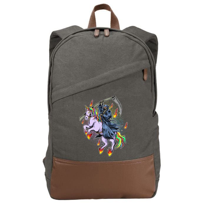 Grim Reaper Riding Rainbow Unicorn Cotton Canvas Backpack