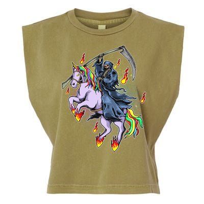 Grim Reaper Riding Rainbow Unicorn Garment-Dyed Women's Muscle Tee